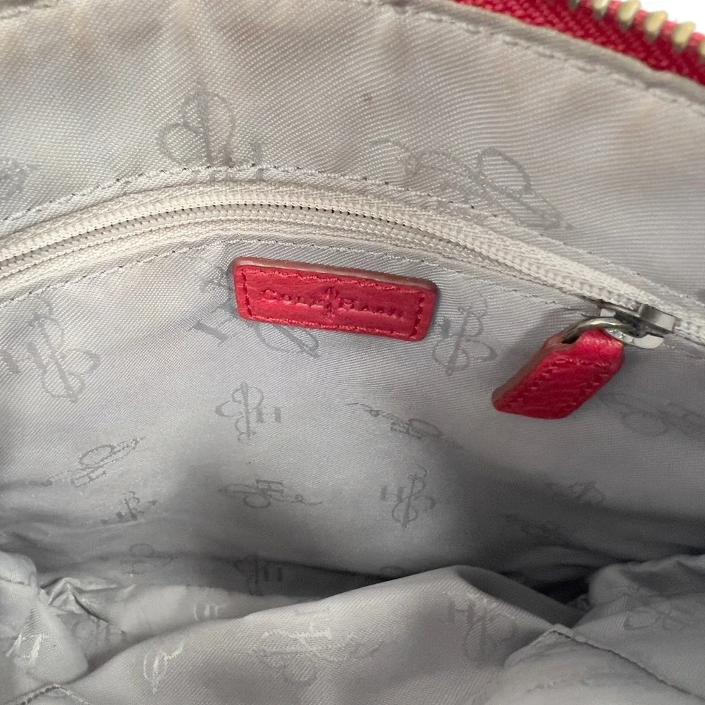 Cole Haan Crossbody Bag Red Pebbled Leather Expandable Zip Slim